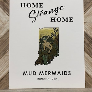 Indiana Fine Art Print: Map of Indiana featuring Mud Mermaids - Cryptid State Art 8x10 Print