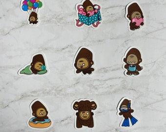Squatchy Series Stickers - Cute Bigfoot Sasquatch cryptid stickers