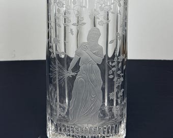 Waterford Four Seasons Collection Summer Muse 10" Etched Crystal Vase Centerpiece C. 2010s, Ireland