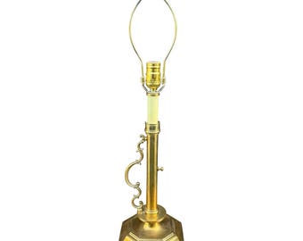 Vintage Homestead Shoppe of Indiana Brass Candlestick Lamp With Scrolled Brass Handle
