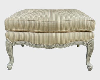 Vintage Wesley Hall French Louis XV Bergere Ottoman in Striped Gold & Crackled Beige