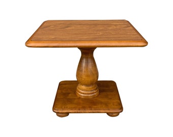 1970s Ethan Allen Heirloom Nutmeg Maple Traditional Square Side Table or Bunching Table With Formica Top (10-8642P)