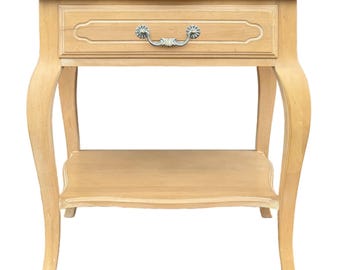 1990s Ethan Allen Country French Collection Solid Birch 1 Drawer Nightstand (26-5416 Bisque)