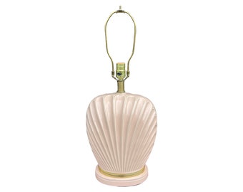 1980s Frederick Cooper Pink Ceramic and Brass Shell Lamp