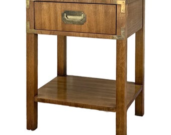Vintage Dixie Campaigner Collection Campaign Pecan 1 Drawer Nightstand With Open Shelf