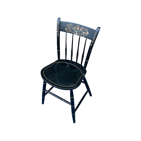Vintage Nichols & Stone Hitchcock Style Ebonized Stenciled Thumb Back Spindle Dining Chair or Desk Chair