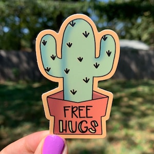 Waterproof, vinyl, dishwasher safe, water bottle, laptop, tablet, car, cactus, free hugs, Sticker