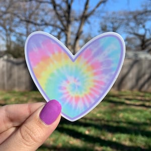Waterproof, vinyl, dishwasher safe, water bottle, tumbler, laptop, tablet, car, pastel, TIE-DYE, HEART, Sticker