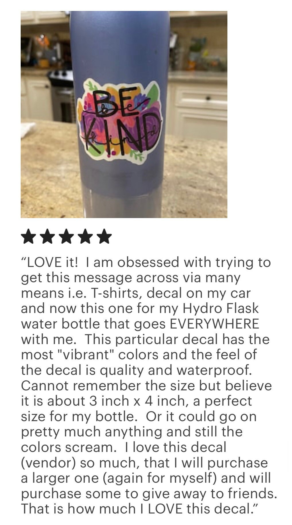 Be Kind Waterproof Vinyl Dishwasher Safe Water Bottle Etsy