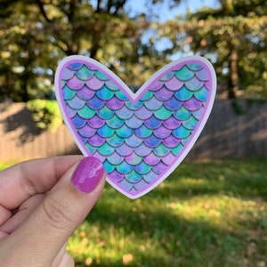 Waterproof, vinyl, dishwasher safe, water bottle, laptop, tablet, car, pink, purple, blue, MERMAID, HEART, Sticker