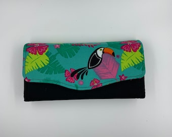 Tropical Blue Parrot Toucan Wallet Real Leather Zipper Coin Phone Purse Clutch for Women Tropical Blue Parrot Toucan Wallet Real Leather Zipper Coin Phone Purse Clutch for Women
