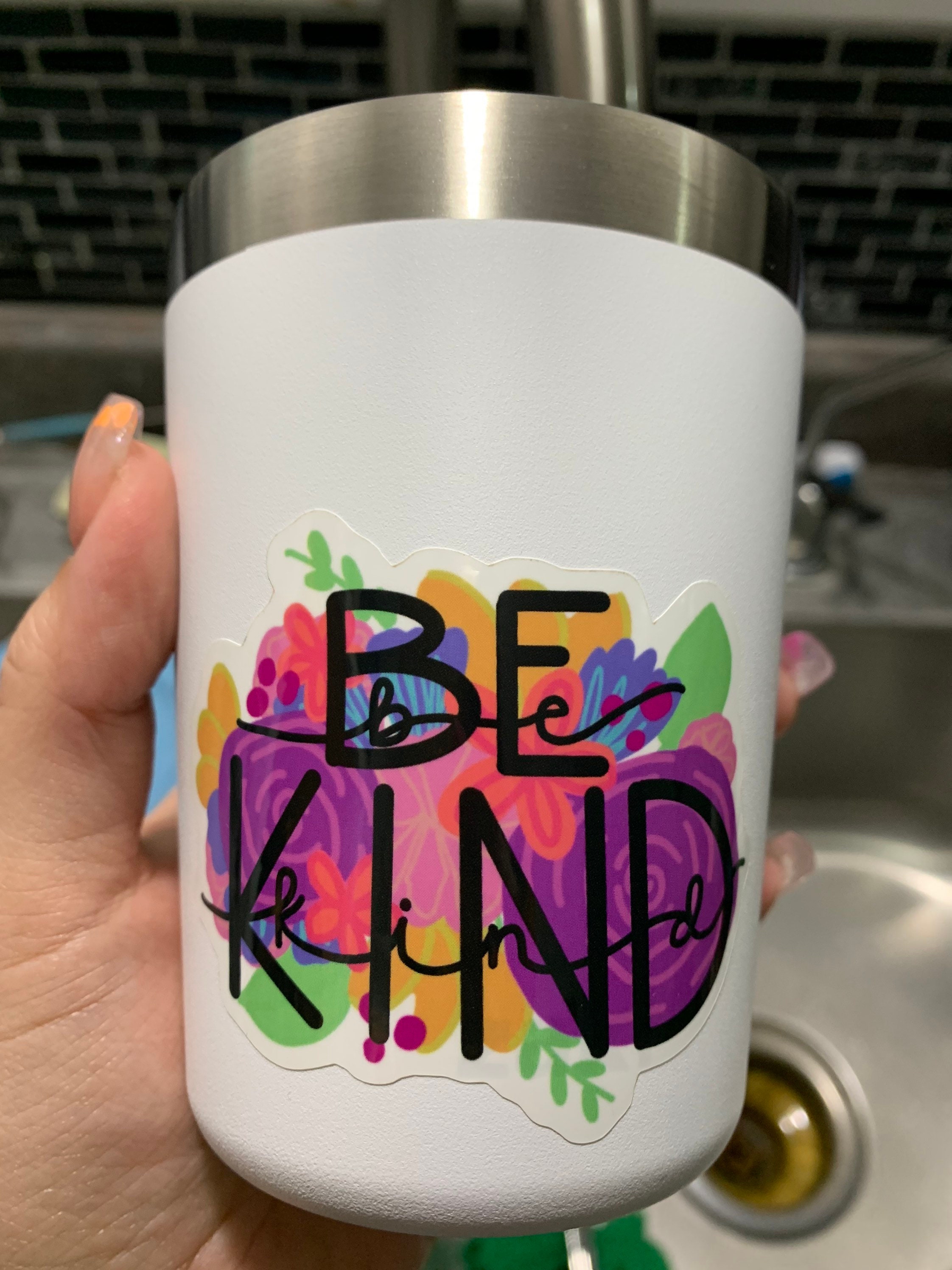 Be Kind Waterproof Vinyl Dishwasher Safe Water Bottle Etsy
