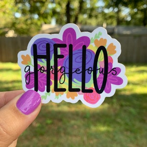 Waterproof, vinyl, dishwasher safe, water bottle, laptop, tablet, car, floral swear word, Hello Gorgeous Sticker