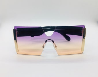 Gradient Square Rimless Women Unisex Sunglasses, Fashion Shades, Luxury Frames Eyewear
