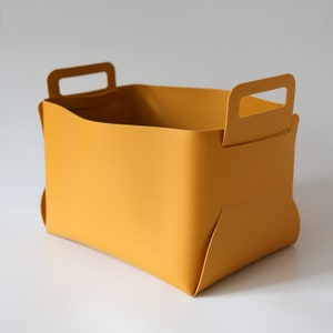 Large Faux Leather Storage Basket, Closet Bathroom Bedroom Organizer, Cloth Linen Toy Storage Bin Yellow