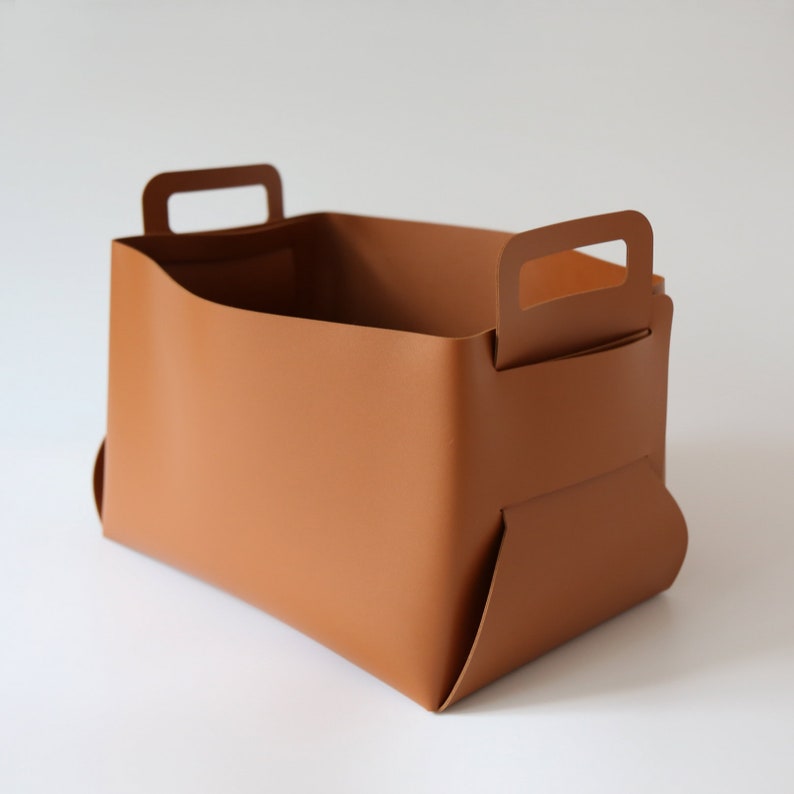Large Faux Leather Storage Basket, Closet Bathroom Bedroom Organizer, Cloth Linen Toy Storage Bin Brown