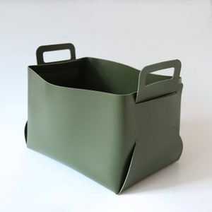 Large Faux Leather Storage Basket, Closet Bathroom Bedroom Organizer, Cloth Linen Toy Storage Bin Green