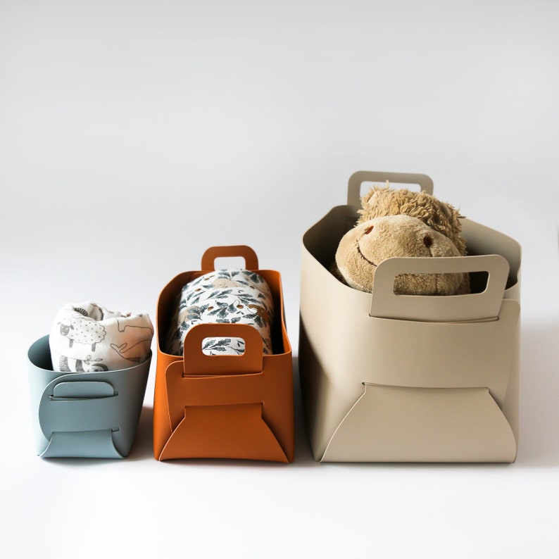 Large Faux Leather Storage Basket, Closet Bathroom Bedroom Organizer, Cloth Linen Toy Storage Bin image 4