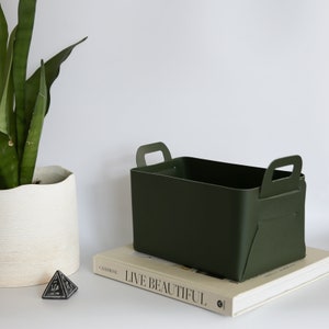 Faux Leather Storage Basket, PU Leather Bin, Makeup Storage Organizer Green