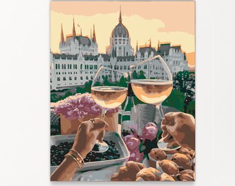 Romantic Dinner In Budapest Paint By Number Kits Hungary Painting DIY Kit For Adults Gift For Lovers Romantic Painting Lovely Art LK0005