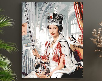Queen Elizabeth II Paint By Number Kit The Queen Painting Coronation Of Elizabeth II Painting Family Art DIY Kit Framed Canvas/Diy Frame