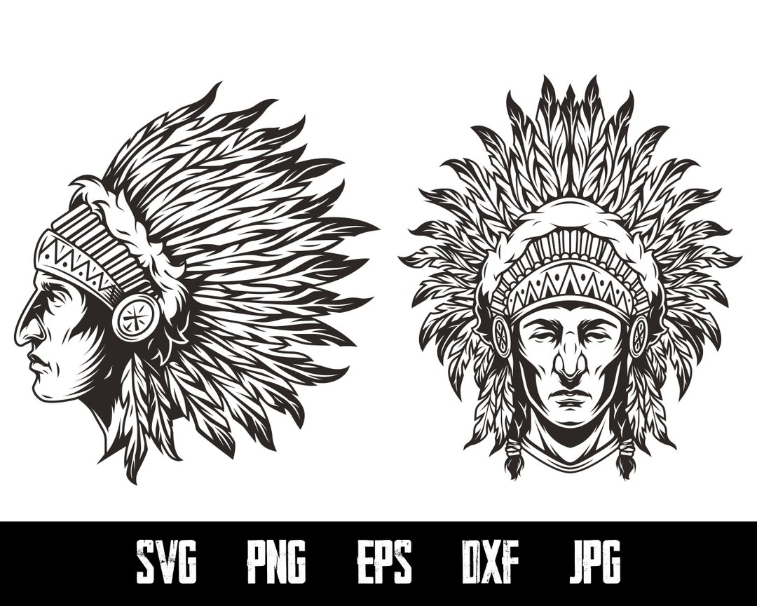Indian Chief SVG Mascot Native Traditional Tribal Vector Svg Digital