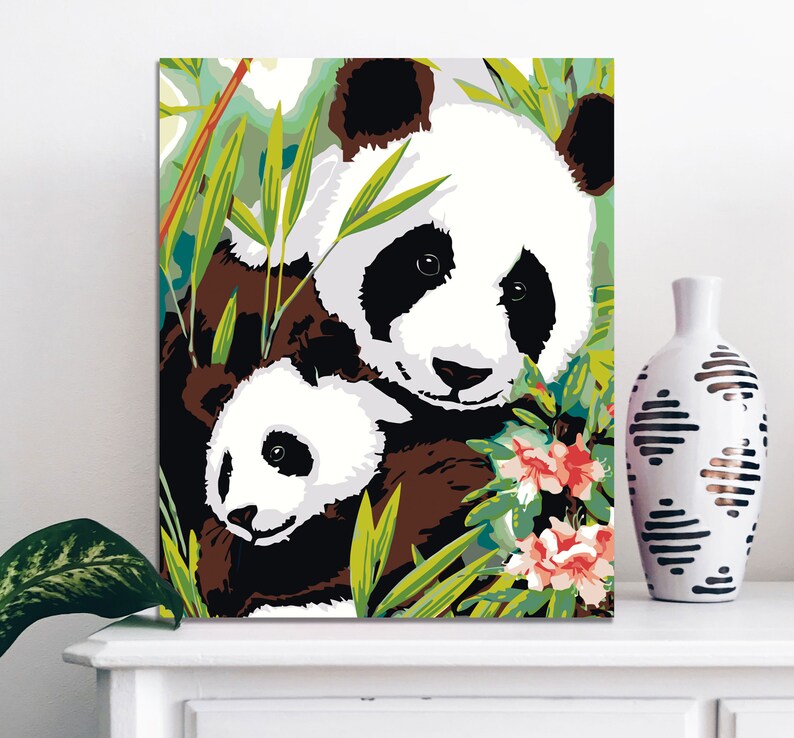 Mama Panda With The Baby Canvas Painting Art Design Picture DIY Canvas Painting Number Kit Acrylic Painting Home Decor High-Quality HP0487
