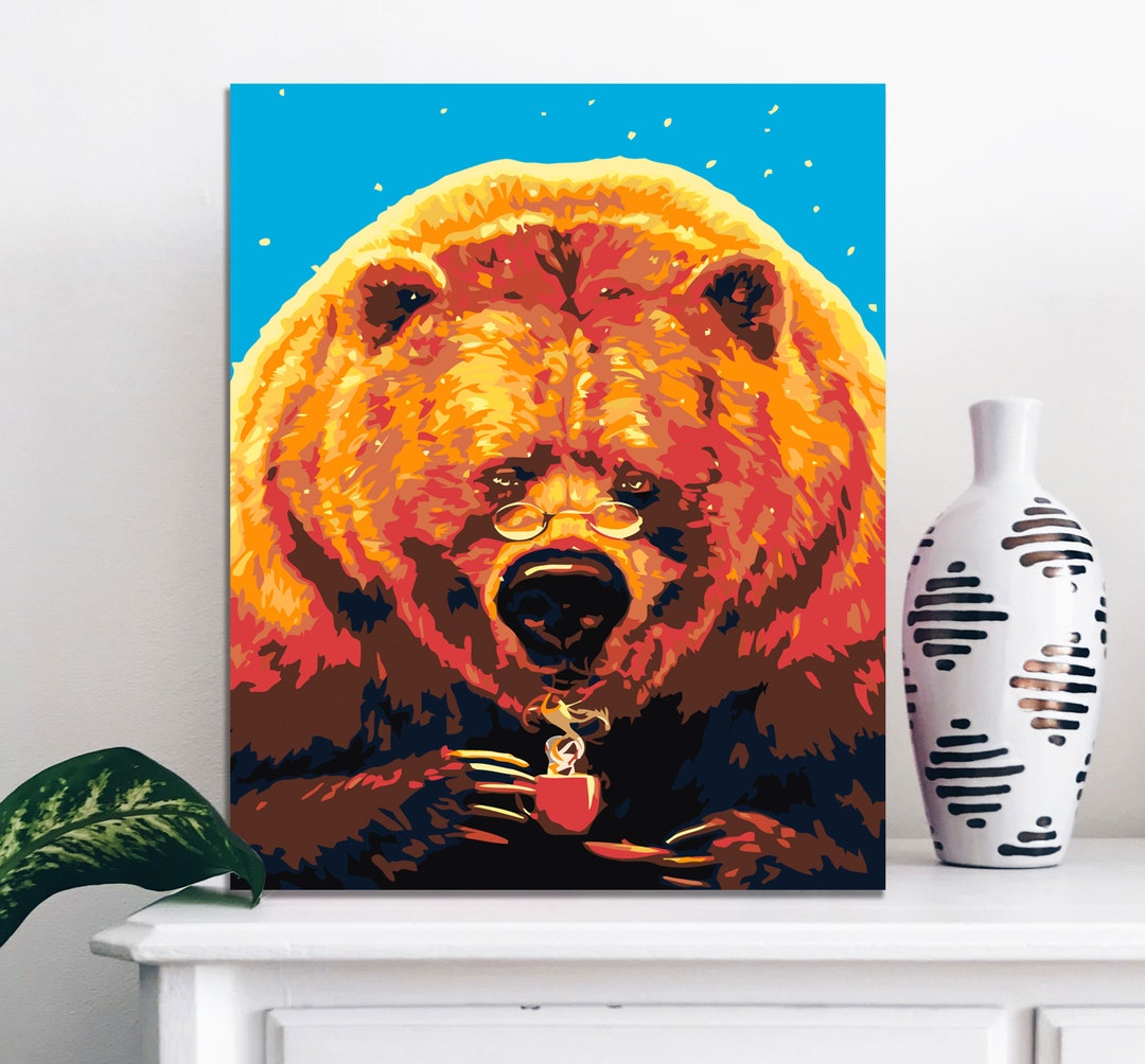 Funny Bear With Glasses and Cup of Tea Paint by Numbers Art Design ...