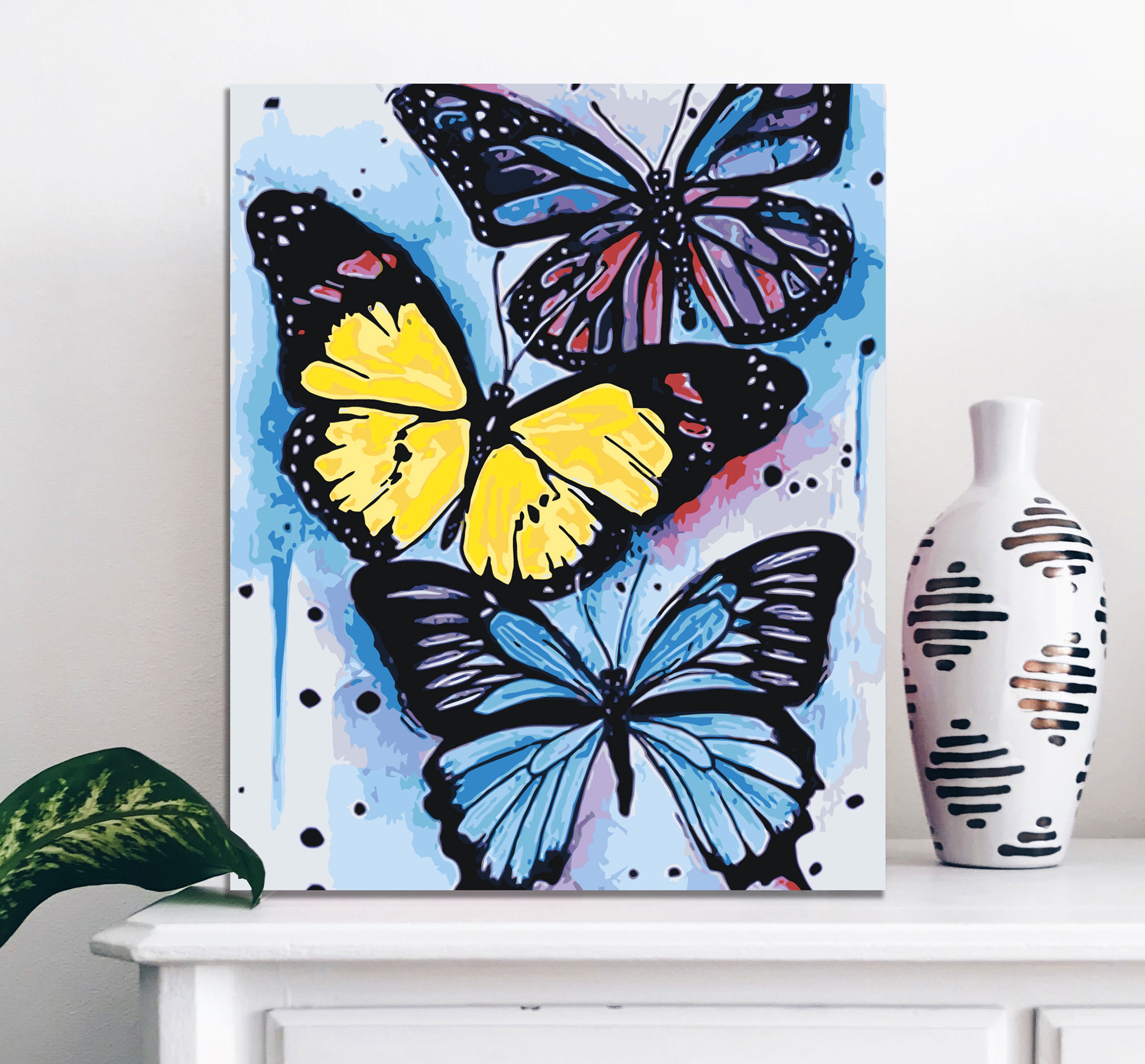Butterflies Painting By Numbers DIY Kit Paint By Number Art Etsy