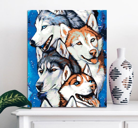 Husky Dogs Family Painting by Numbers DIY Kit Painti by Number Etsy