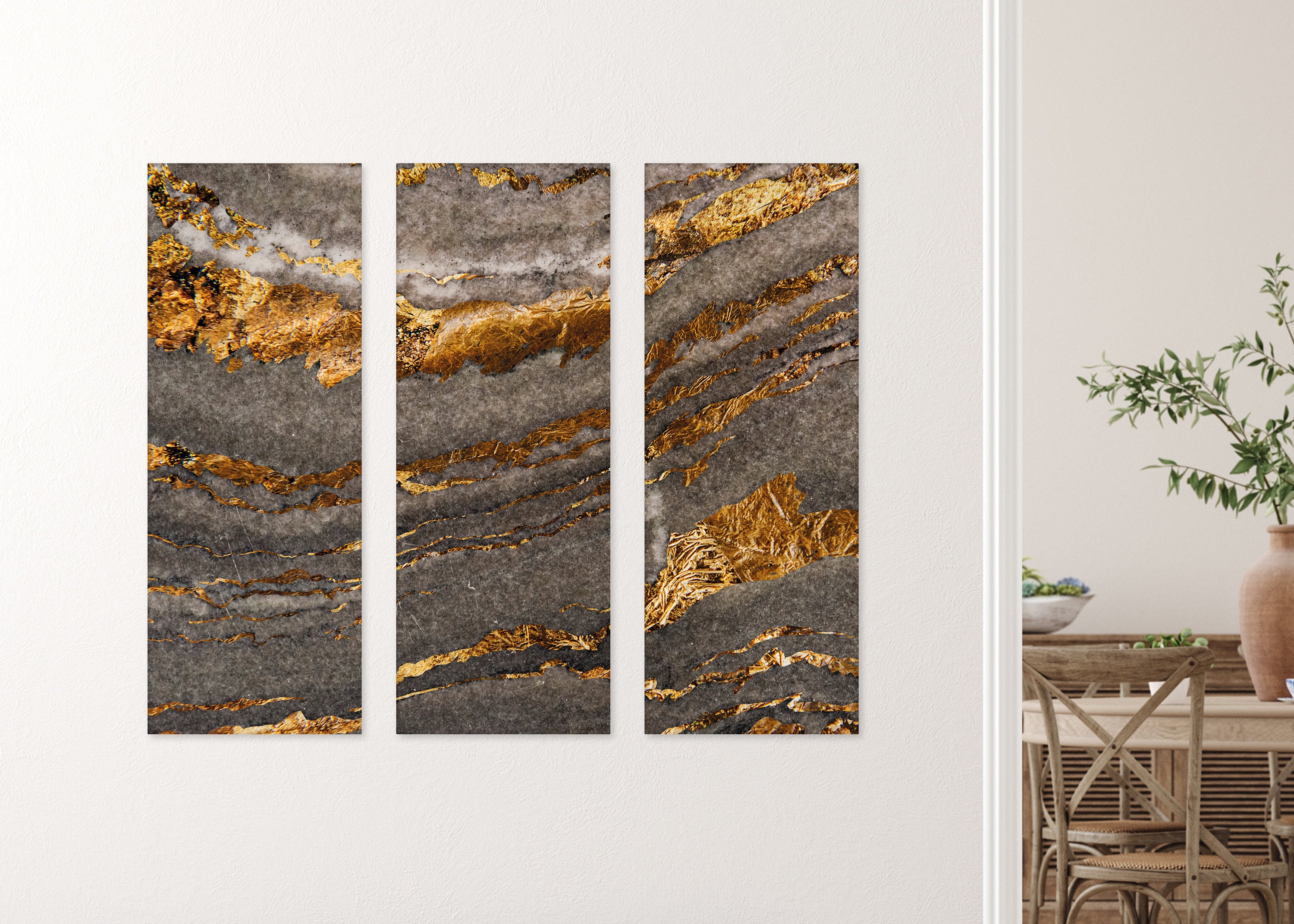 Gold Marble Wall Panels With Frame 5 Canvas Prints Lava Stone Etsy