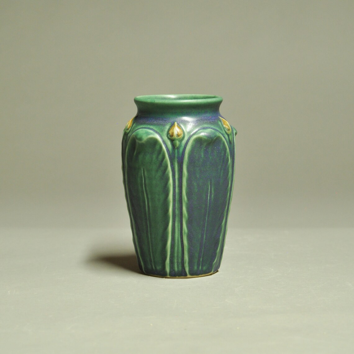 Vase Blue Green Matte with Modeled Leaves & Buds Arts and Etsy