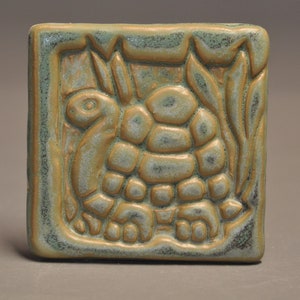 4x4 Tile in Sage Green Matte-Turtle Motif-Arts and Crafts inspired