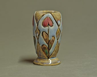Mini Vase-Carved Floral Pattern-Multi-Color Glaze--Arts And Crafts Inspired