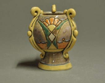 Vase With Carved Pattern-Sage Green and Multi-Color Glaze-Arts And Crafts Inspired