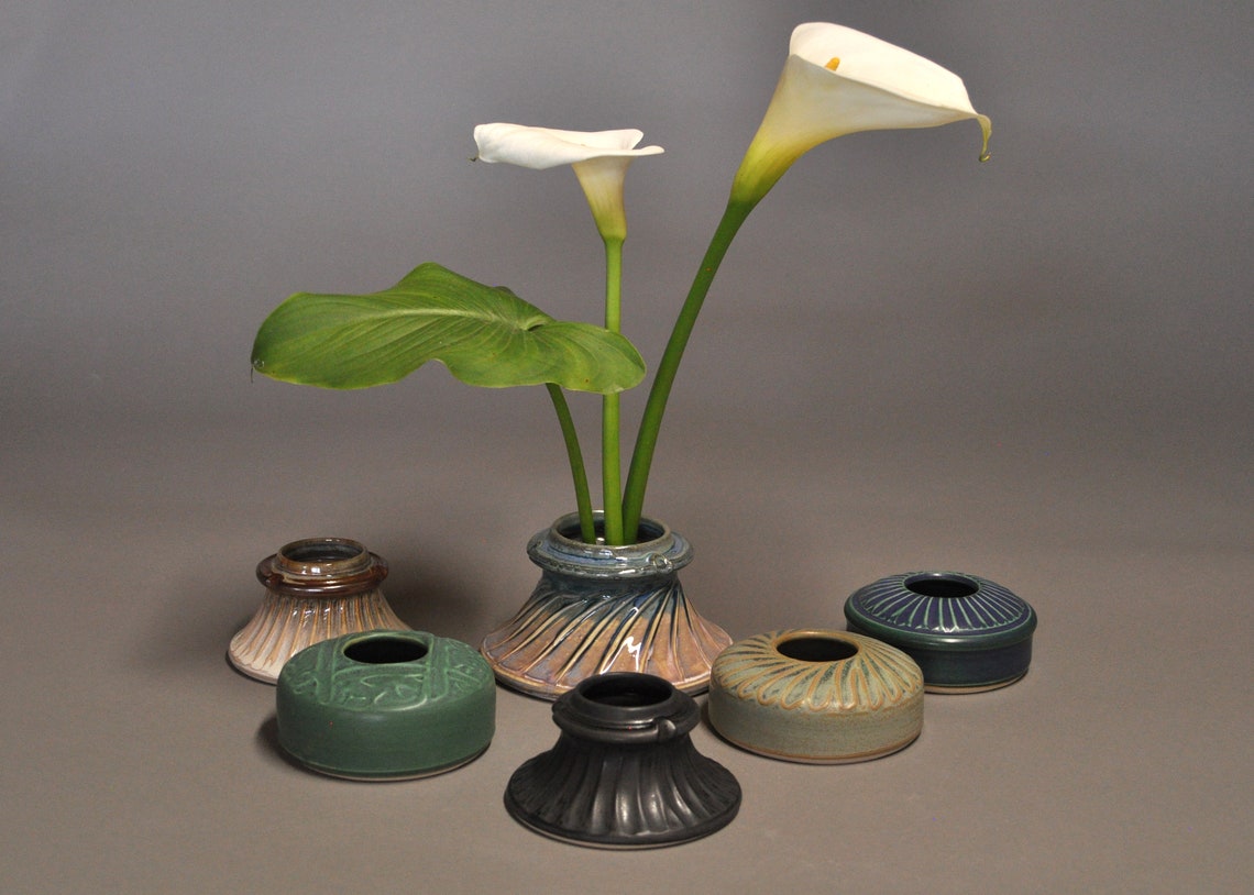 Large Ikebana Vase Flower Arranger Rust Brown Gloss Glazed Etsy