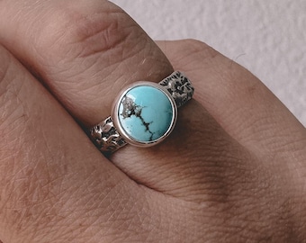 Turquoise Ring with Floral Band | Navajo handmade to order