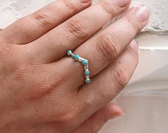 Anel Chevron Stacker Turquesa Point of the Mountain em Prata ou Ouro