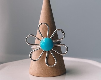 Anel Daisy Turquesa Artesanal