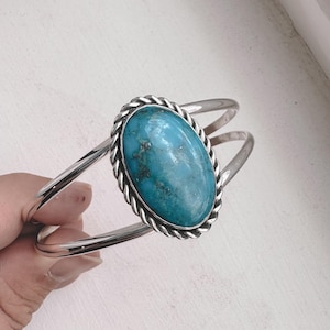 Split Band Turquoise Cuff Bracelet, Sterling Silver | Navajo handmade to order