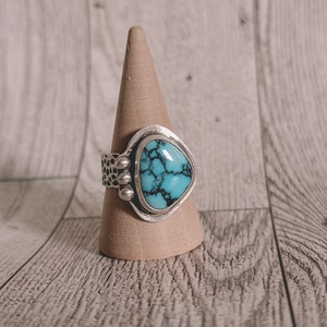 Turquoise Ring with Beaded Detail and Band