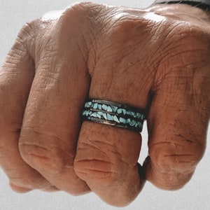 Double Channel Turquoise Inlay Ring Wedding Band Mens Womens