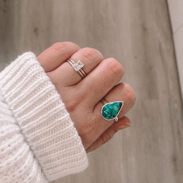 Simple Teardrop Turquoise Ring in Silver or Gold