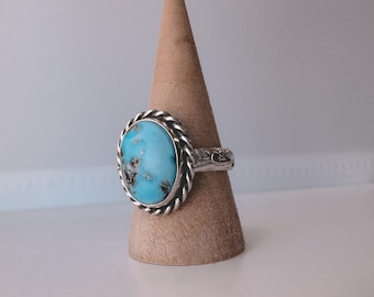 Engraved Band Turquoise Ring in Gold or Silver/White Buffalo or Turquoise