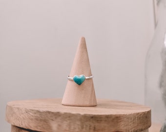 Turquoise and Sterling Heart Dainty Ring