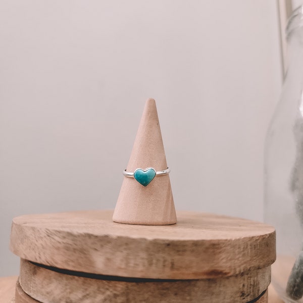 Turquoise and Sterling Heart Dainty Ring