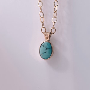 Simple delicate genuine turquoise pendant necklace - comes with chain in Silver or Gold Pick your own stone