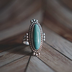 Beaded Detail Long Turquoise Ring