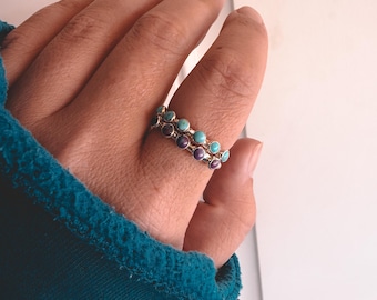 Anel único empilhável com turquesa em prata ou ouro