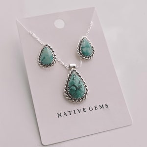 Droppformade turkosa halsband och örhängen med repkant | Navajo handgjord på beställning